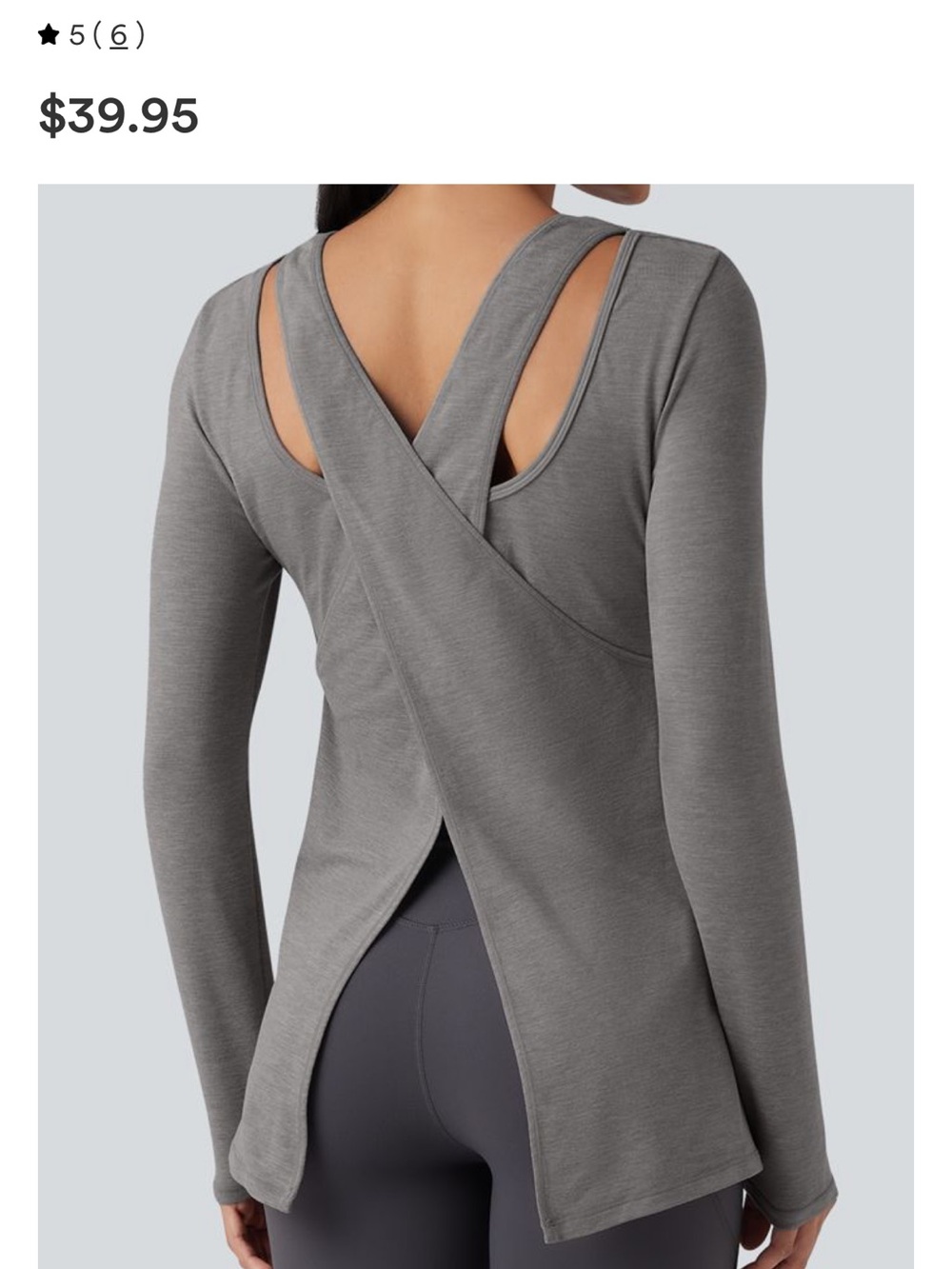 HALARA Gray Crisscross Open-Back Long Sleeve Top